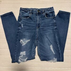 American Eagle Outfitters High Rise Distressed Jeans - Dark Blue